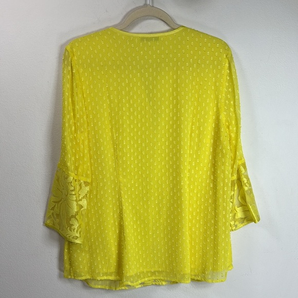 (A5)NWIsaac Mizrahi Live! Floral Embroidered Sheer V-Neck Blouse,Bright Yellow M - Picture 9 of 13